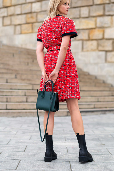 Red tweed dress with a belt SAMPLE SALE ...
